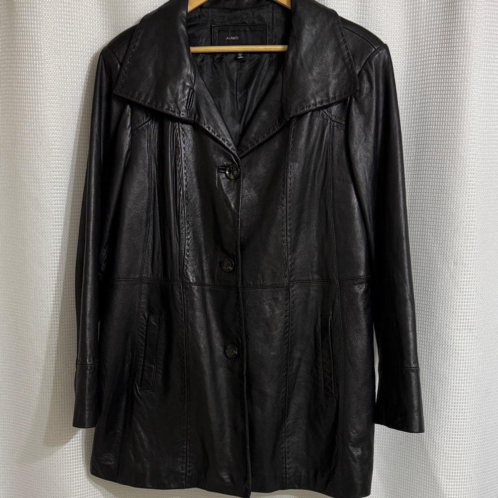Vtg Avanti Classic Black Leather Jacket/coat. Size XXL